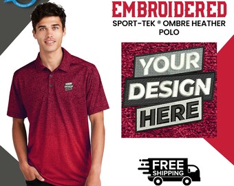 Sport Tek® Custom Embroidered Polo Shirt, Personalized Embroidery Polo T-Shirt, Heather Color Moisture Wicking Dri Fit Polo Shirt Men's Polo
