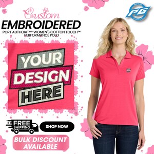 Port Authority® Women&#39;s Cotton Touch™ Performance Polo Custom Embroidered Polo Women&#39;s Shirt Gift For Her (L568).