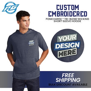 Sport-Tek ® Custom Embroidered Hoodie, Moisture Wicking Performance Short Sleeve Hoodie, Custom Logo Design, Workout Hoodie, Fall Hoodie.