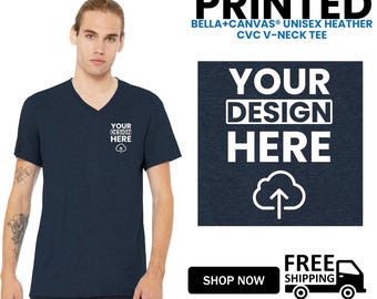 BELLA+CANVAS® Unisex Heather CVC V-Neck Tee, Premium Cotton/Poly Blend Tee, Custom Printed T-Shirt- Custom design Gift For Him (BC3005CVC).