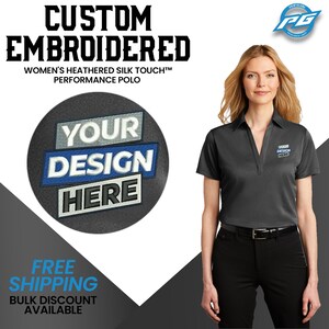 Port Authority® Women&#39;s Heathered Silk Touch™ Performance Polo Custom Embroidered Polo Business Logo Ladies Polo Gift For Her (LK542).