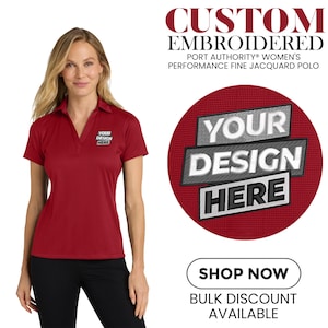 Custom Embroidered Port Authority® Women&#39;s Performance Fine Jacquard Polo | Business Logo Shirt | Women Polo | Logo Gift For Her (L528).