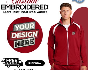 Custom Embroidered Sport-Tek® Tricot Track Jacket | Personalized Your Jackets With Stitching Logo | Full Zipper | Gift For Him (JST90).