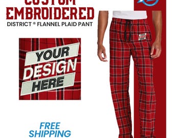District® Flannel Plaid Pant, Custom Flannel Pants, Custom Embroidered Plaid Pants, Custom Pajamas, Custom Nightwear, Personalized Pants.