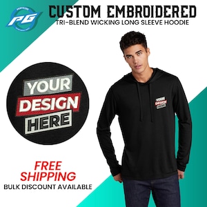 Custom Sport-Tek ® Embroidered Hoodie, Moisture Wicking Long Sleeve Hoodie, Custom Embroidery Logo Design Hoodie Pullover Custom Logo Hoodie