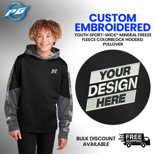 Sport-Tek® Youth Sport-Wick® Mineral Freeze Fleece Colorblock Hooded Pullover Gift For Brother Your own logo, Birthday Gift For Him (YST231)