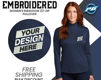 Custom Embroidered Ladies Pullover Customize Half Zip Women Sweatshirt  Custom Sport Tek Jacket Personalized Embroidery Logo Monogram.