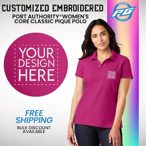 Port Authority® Ladies Core Classic Pique Polo | Polo Tee | Customize Business Logo Shirt | Women Polo Shirt | Personalized Embroidery Logo.