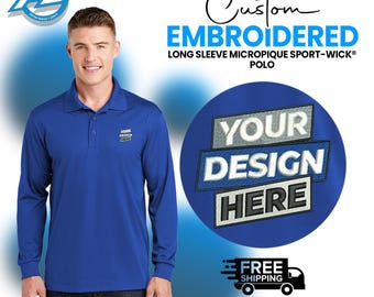 Custom Polo Embroidered Shirt, Sport-Tek® Long Sleeve Micropique Sport-Wick® Polo, Logo Design Custom, Men's Polo Shirt, Gift For Him ST657.