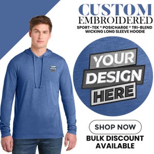 Sport-Tek ® PosiCharge ® Tri-Blend Wicking Long Sleeve Hoodie | Personalized Custom Embroidered Hoodie | Gift For Him (ST406)