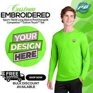 Custom Embroidered Sport-Tek® Long Sleeve PosiCharge® Competitor™ Cotton Touch™ Tee, Personalized Logo Shirt gift For Him (ST450LS).