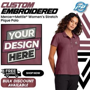 Mercer+Mettle Women’s Stretch Pique Polo | Polo Tee | Customize Business Logo Shirt | Women Polo Shirt | Embroidery Logo Gift For Her MM1005