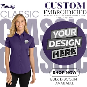 Port Authority® Women&#39;s Short Sleeve Easy Care Shirt Custom Embroidered Polo T shirt, Business Logo Shirt for Ladies, Gift For Her L508