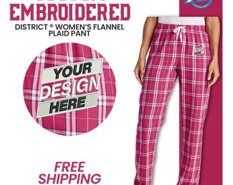 District® Flannel Women's Pant, Custom Flannel Pants, Custom Embroidered Plaid Pants, Custom Pajamas, Custom Nightwear, Personalized Pants.