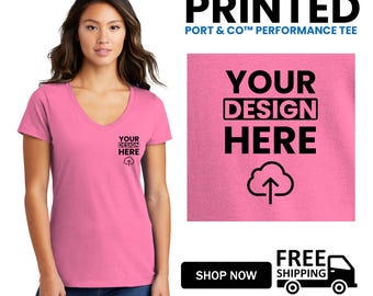 Port & Co™ Women's Fan Favorite™ V-Neck Tee, Custom Printed, Ring Spun Dry Fit Tee Casual Shirt, Soft Washed Fabric for Comfort LPC450V.