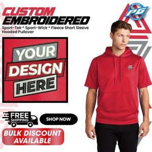 Sport-Tek ® Sport-Wick® Fleece Short Sleeve Hooded Pullover, Custom Embroidered Hooded Pullover Gift For Father Your own logo, Gift (ST251).