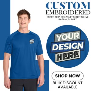 Custom Embroidered T-shirt | Sport-Tek® Dry Zone® Short Sleeve Raglan T-Shirt | Men&#39;s Tee | Men&#39;s Clothing | Gift For Him (T473).