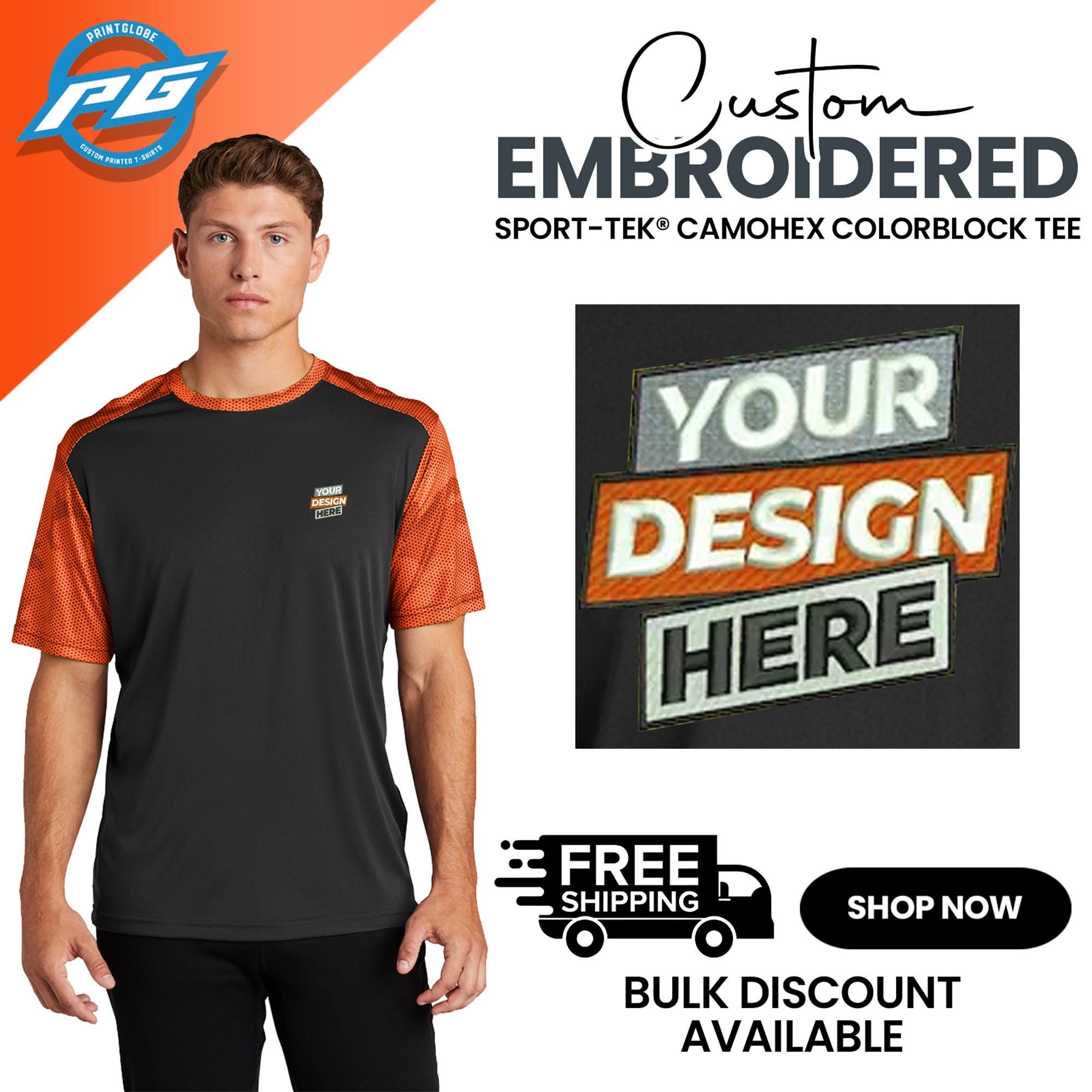 Sport-Tek Men's Dry Fit CamoHex T-Shirt – Moisture Wicking, Colorblock, Sizes XS-4XL