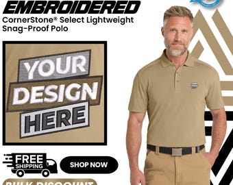 Custom Embroidered Polo Shirt, Personalized Embroidery Polo T-Shirt, Corner Stone® Select Lightweight Snag-Proof Polo Gift For Him (CS418).