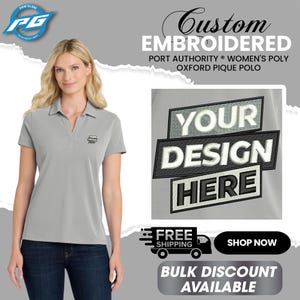 Port Authority ® Women&#39;s Poly Oxford Pique Polo Custom Embroidered Polo Customizable Polo Business Logo Ladies Polo Gift For Her (LK582).