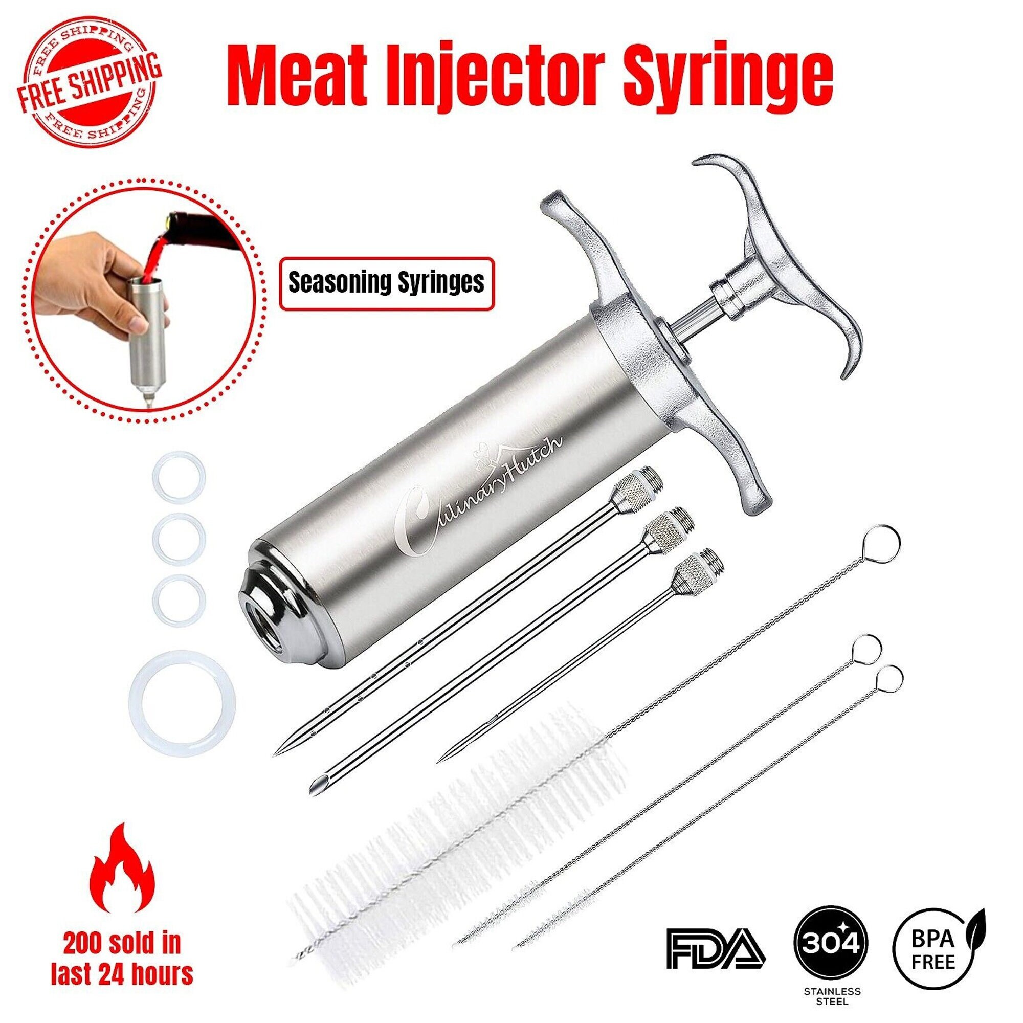 Meat Injector Syringe - 3 Marinade Injector Needles For Bbq Grill - View #9