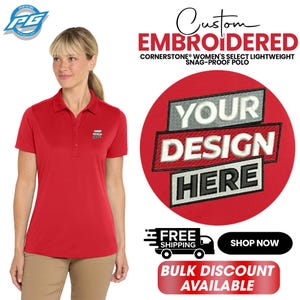Custom Embroidered  CornerStone® Women&#39;s Select Lightweight Snag-Proof Polo Personalized Business Polo Tee Casual Wear Gift For Her (CS419).