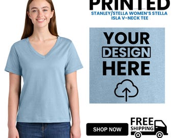 Stanley/Stella Women’s Organic V-Neck Tee | Eco-Friendly Cotton T-Shirt | Sustainable Everyday Top,Soft & Stylish Fit, Gift For Him SXW032
