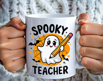 Spooky Teacher Halloween Mug, Ghost Reading Books