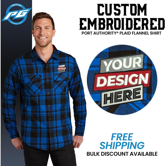 Custom Embroidered Button Down Shirt, Personalized Logo Shirt, Custom Plaid  Flannel Shirt, Custom Logo Embroidery, Business Logo Shirt, Gift - Etsy