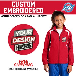 Custom Youth Fleece Lined Colorblock Jacket, Monogram Rain Jacket, Custom Windbreaker Jacket Custom Zip Up Jacket, Custom Embroidered Jacket