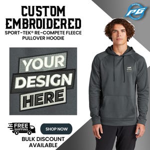 Sport-Tek® Re-Compete Fleece Pullover Hoodie Custom Embroidered Hooded Pullover Gift For Boyfriend Your own logo, Anniversary Gift (ST730).