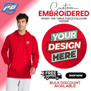 Sport-Tek® Drive Fleece Pullover Hoodie Custom Embroidered Hooded Pullover Gift For Boyfriend Your own logo, Anniversary Gift (STF200).