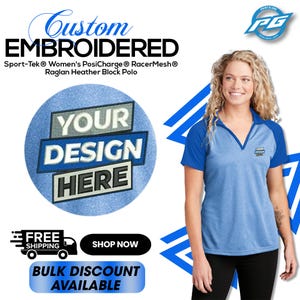 Custom Embroidered  Sport-Tek® Women&#39;s PosiCharge® RacerMesh® Raglan Heather Block Polo Personalized Business Polo Tee Gift For Her (LST641)