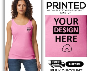 Gildan Softstyle Junior Fit Tank , Womens Contoured Cotton Tank – Soft, Shaped & Everyday Comfortable, Print On Demand, Gift For Her, 64200L