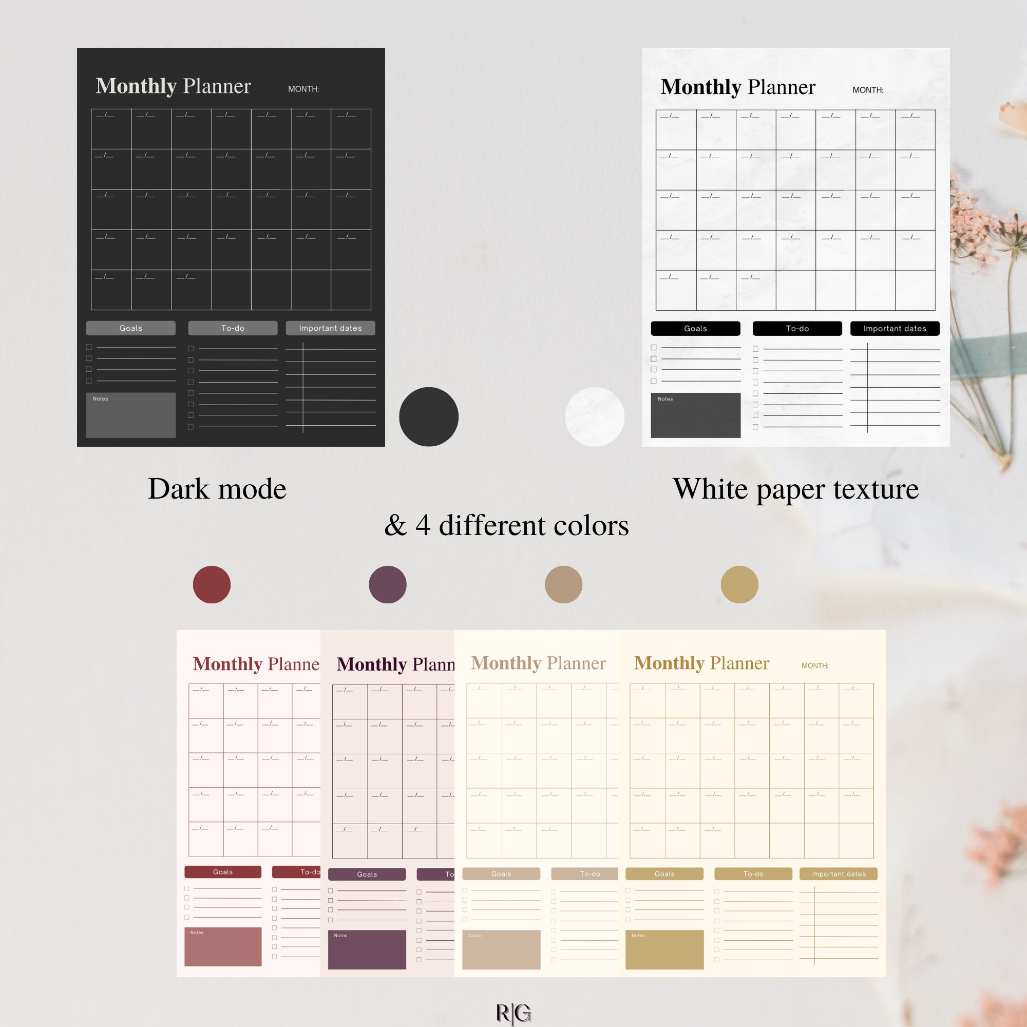 Monthly Planning Template Planner Pages Printable Digital Planner