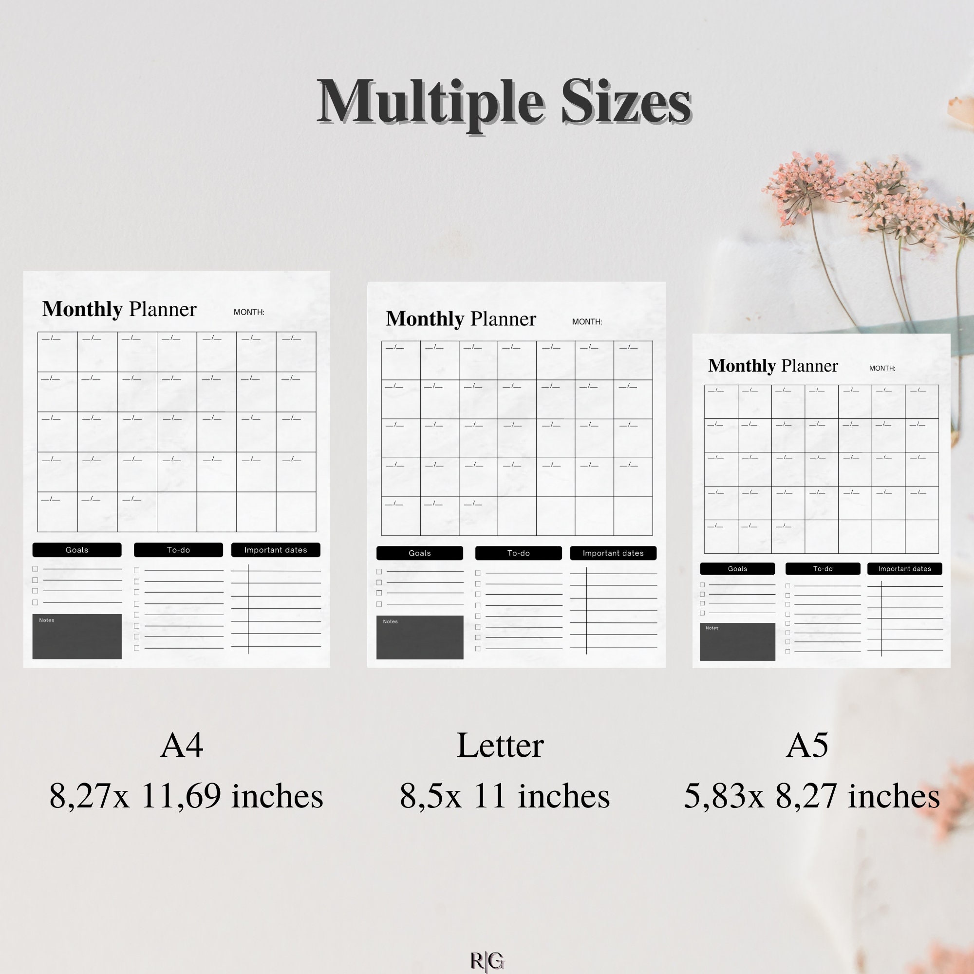 Monthly Planning Template Planner Pages Printable Digital Planner