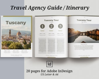 Travel Agency Guide Itinerary template, InDesign brochure,  eBook template, Editable Tourist brochure, Travel agency resource, trip planning