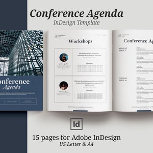 Conference agenda template, InDesign template, Business brochure magazine, Event meeting program flyer, eBook template, Meeting schedule