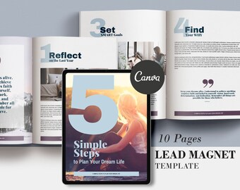 5 Step Process Ebook template, Canva template, Editable Blogger Lead magnet, Magazine brochure, Coaching Opt in freebie