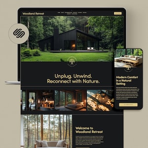 Woodland Retreat – Squarespace Website template for Airbnb host, vacation rental owner, boutique stay operator, or retreat organizers