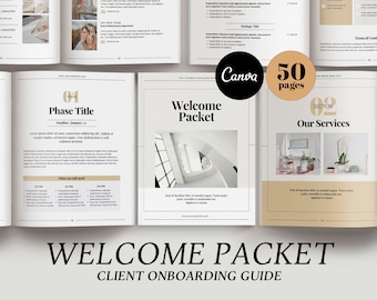 Client welcome packet template, Canva template, Welcome guide, price list, Client survey, invoice portfolio template, business template