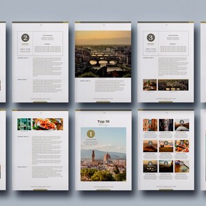 May include: A travel guide with a list of the top 10 places to visit in Florence, Italy. The guide includes photos of the Ponte Vecchio bridge, the Duomo, and other popular attractions. The guide also includes text about the history and culture of Florence.