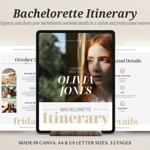 Modèle d&#39;itinéraire de Bachelorette, planificateur d&#39;itinéraire de week-end de Bachelorette, invitation numérique modifiable, invitation à un événement de fête, modèle Canva