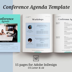 Conference agenda template, InDesign template, Business brochure magazine, Event meeting program flyer, eBook template, Meeting schedule