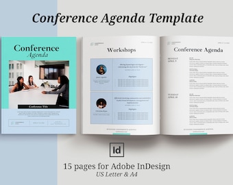 Business brochure,  InDesign Conference agenda template, Event meeting program flyer, eBook magazine template, Meeting agenda schedule