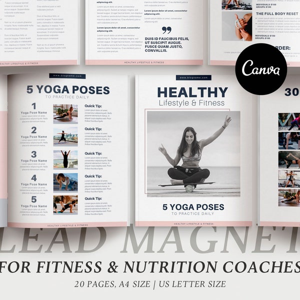 Lead magnet templates, Canva ebook template, Health and Fitness coach bundle,  Blogger template, Planner canva template, Checklist