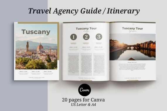 Travel Agency Guide Itinerary Magazine, eBook Canva template, Customizable Tourist brochure, Blogger lead magnet
