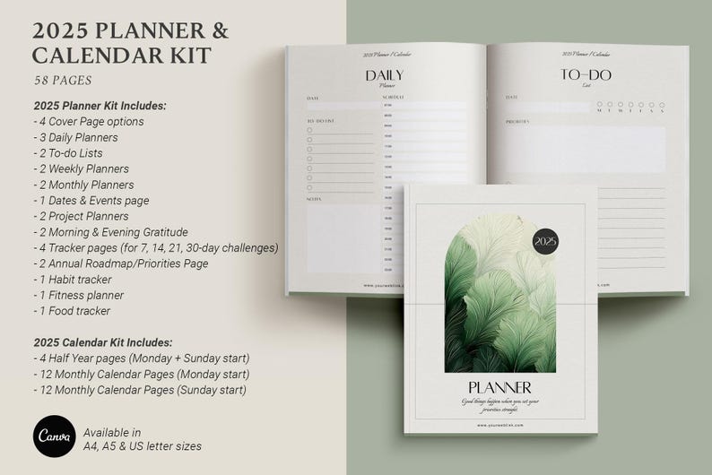 2025 Canva Planner Template, 2025 Monthly Calendar Template, Editable ...