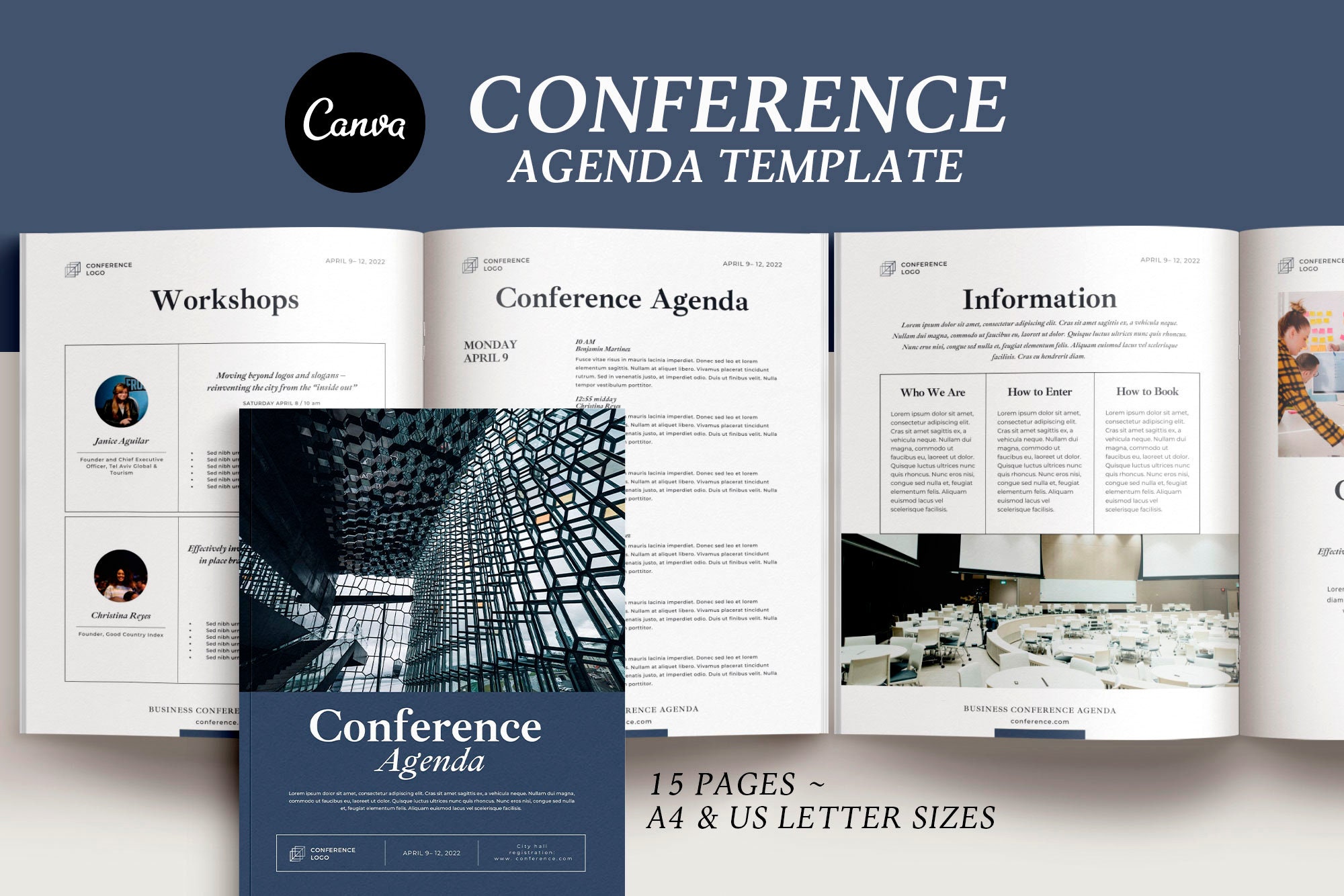 Conference Agenda Canva Template Business Brochure Event Meeting 