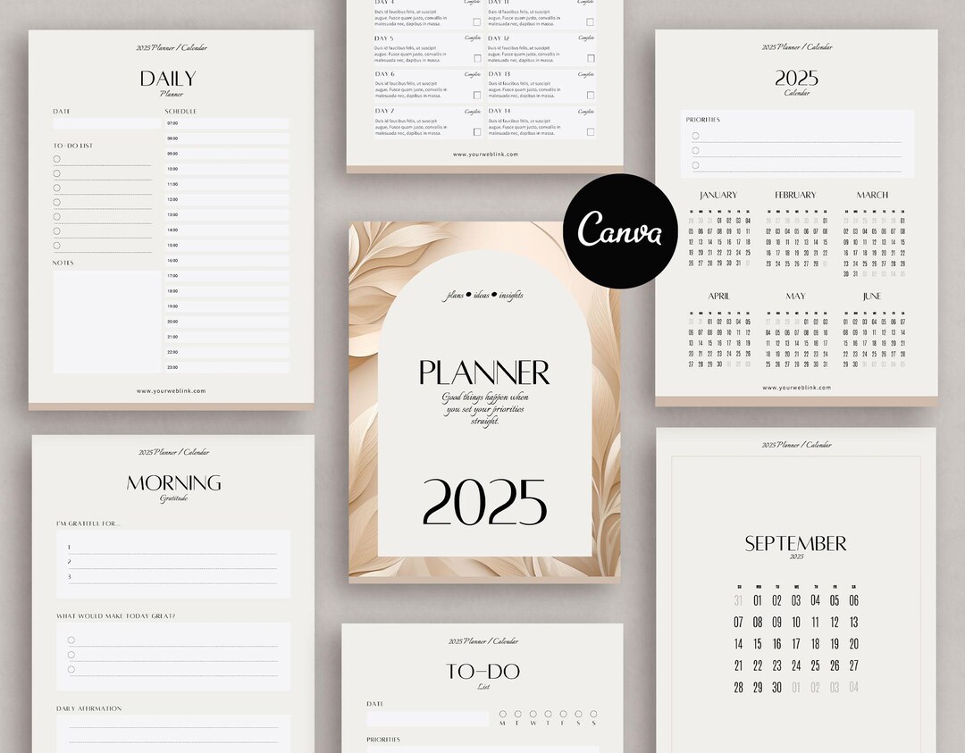 2025 Canva Planner Template, Editable Monthly Calendar Template ...